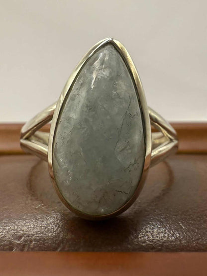 Quality 925 Sterling Aquamarine Crystal Set Ring • Size - Y½ • 6.17 Grams