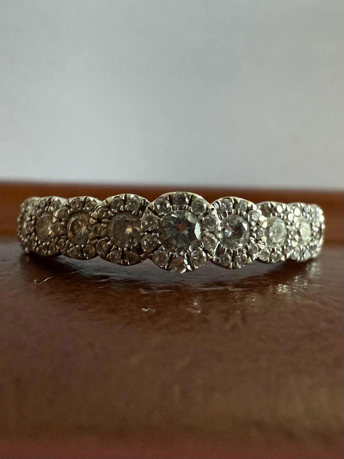 Quality 14ct White Gold Diamond Set Cluster Ring • Size - N½ • 2.49 Grams