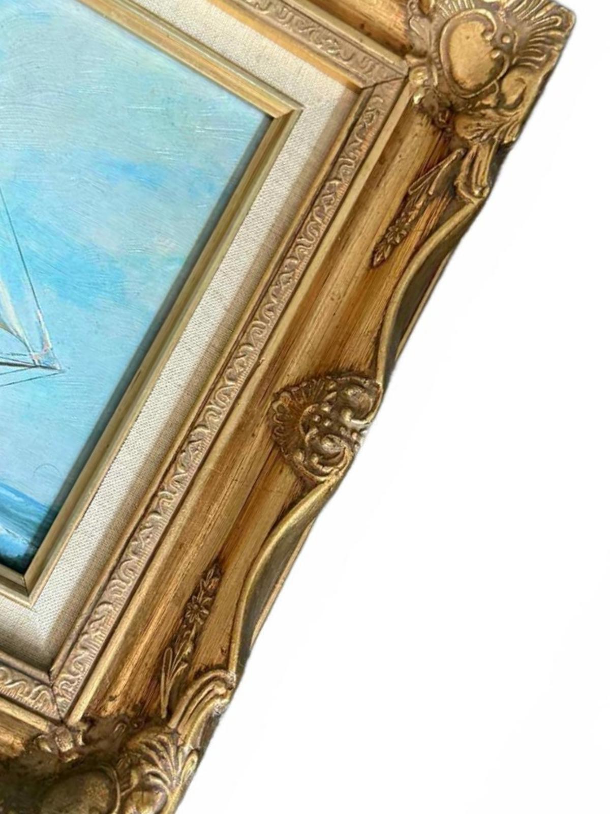 Vintage Ornate Framed Vibrant Maritime Oil Painting Set