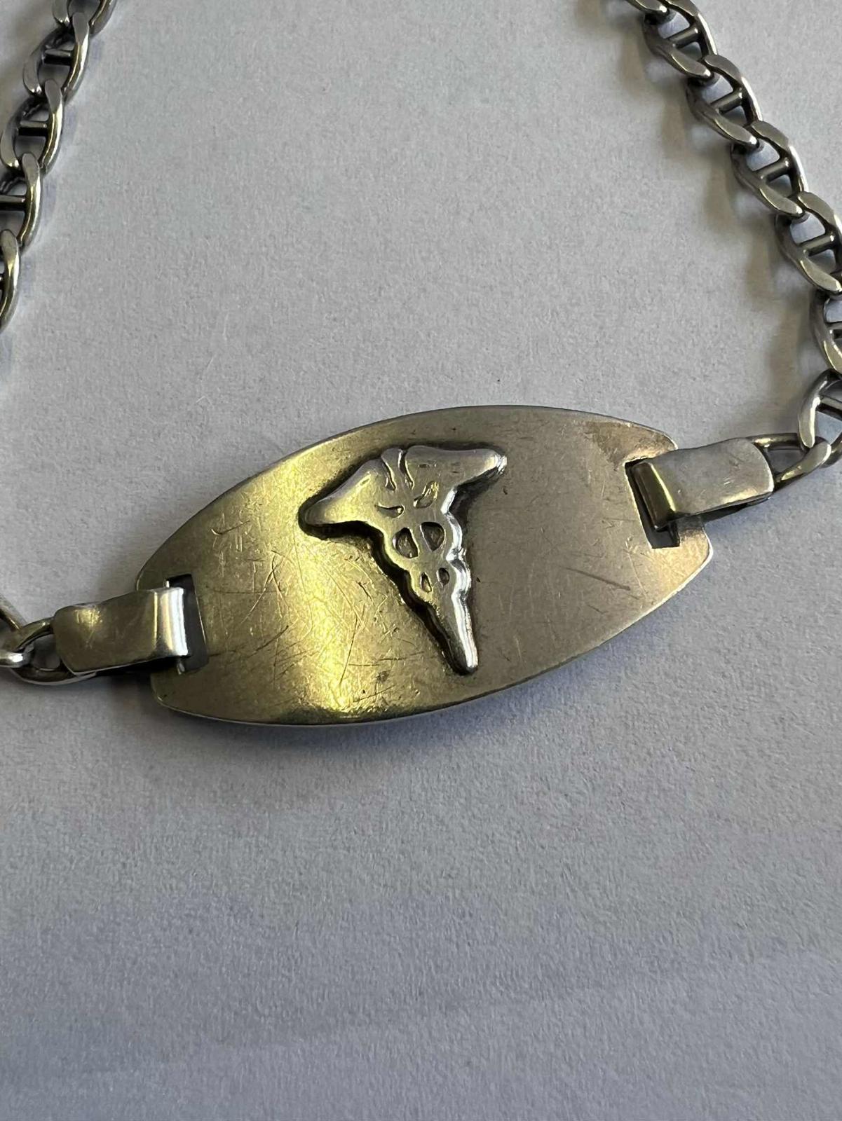 Italian 925 Sterling Silver Medic Bracelet • 7.5" • 9.16 Grams