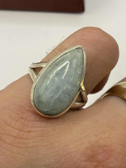 Quality 925 Sterling Silver Aquamarine Crystal Set Ring • Size - T • 6.04 Grams