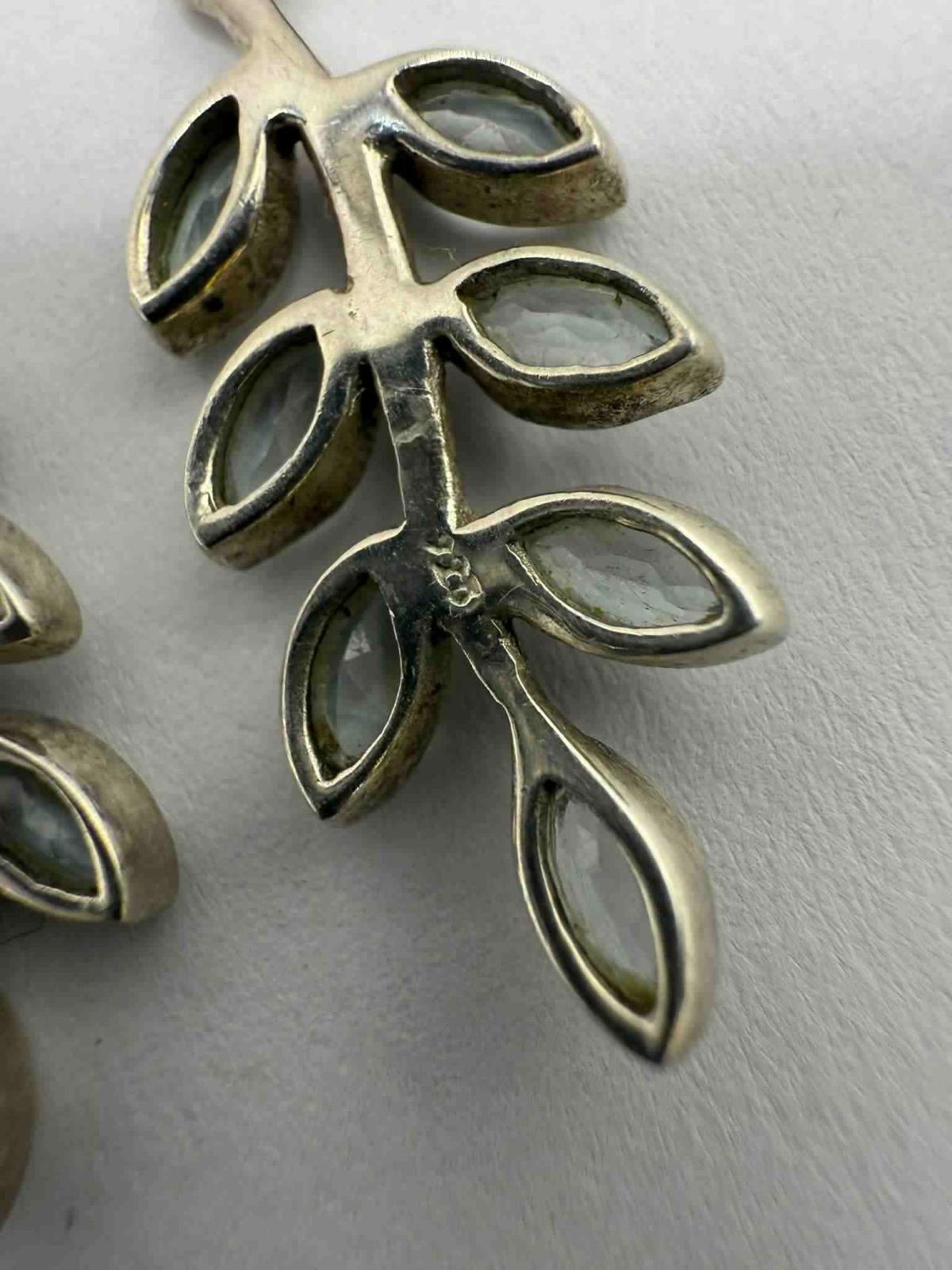 Quality 925 Sterling Silver Topaz Leaf Dangle Earrings • 3.98 Grams