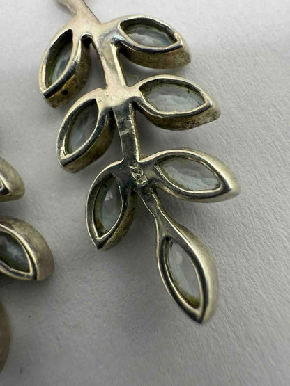Quality 925 Sterling Silver Topaz Leaf Dangle Earrings • 3.98 Grams