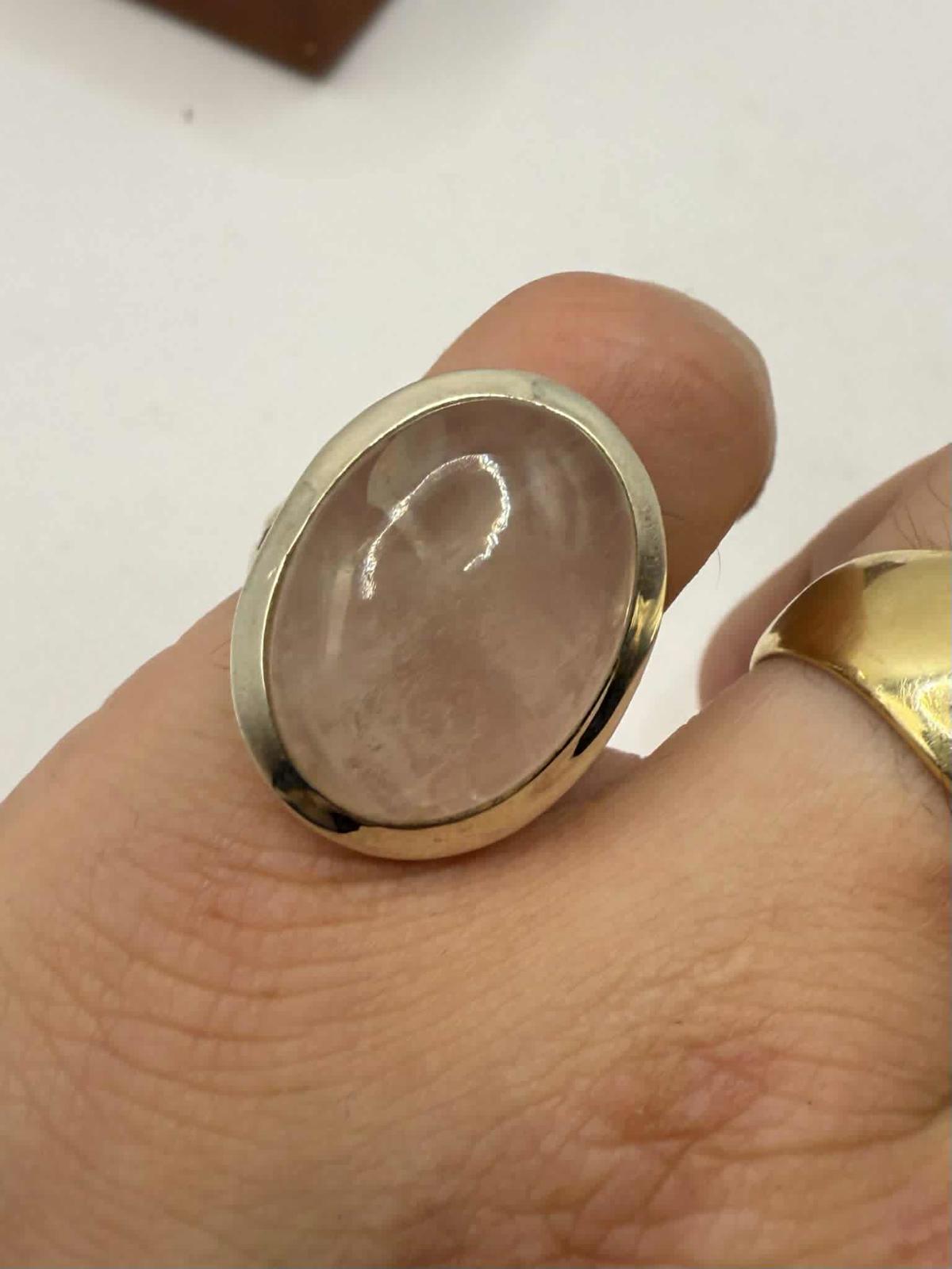 Quality 925 Sterling Silver Rose Quartz Set Ring • Size - Q • 7.66 Grams
