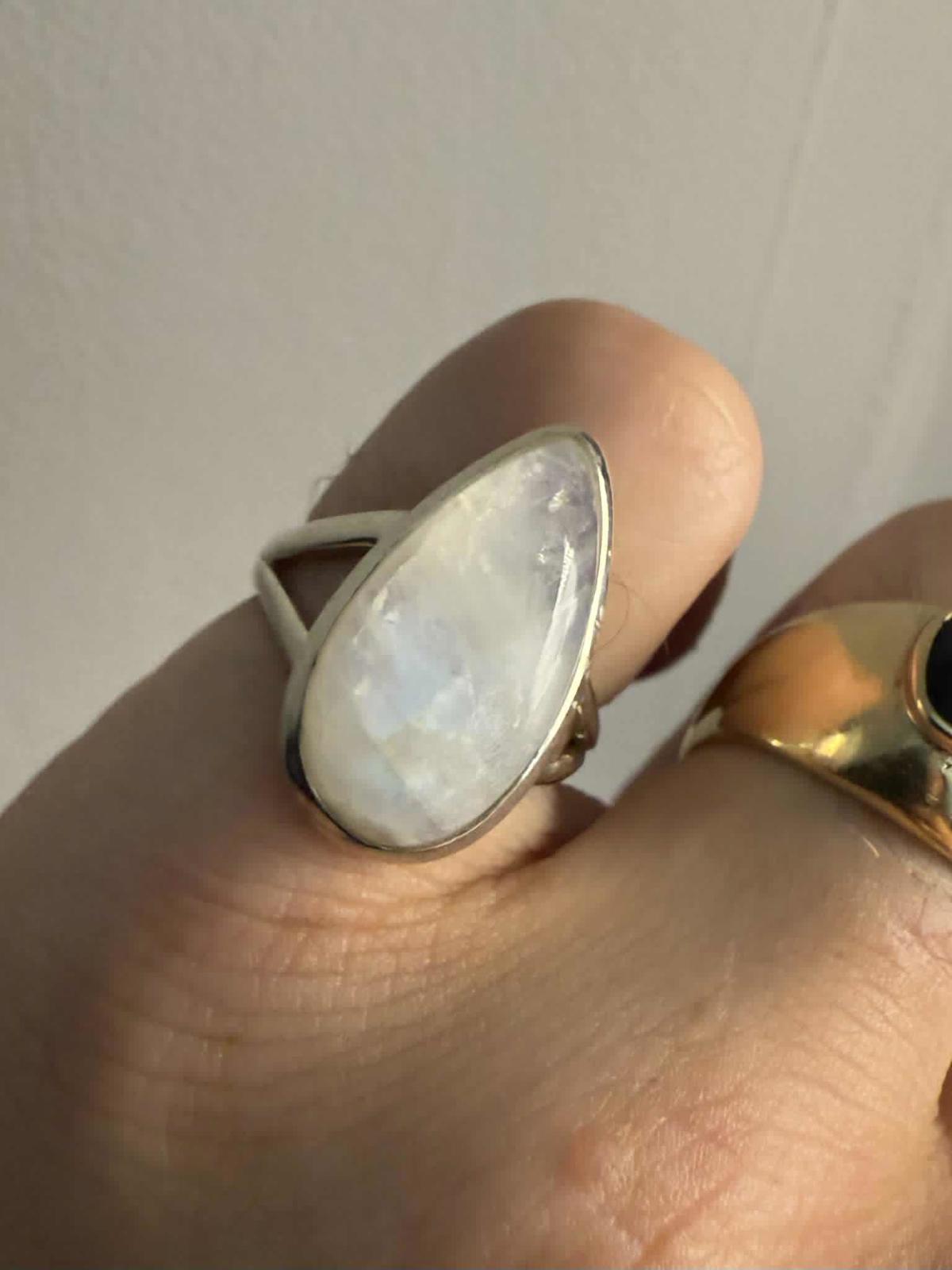 Quality 925 Sterling Silver Moonstone Set Ring • Size - N • 5.51 Grams