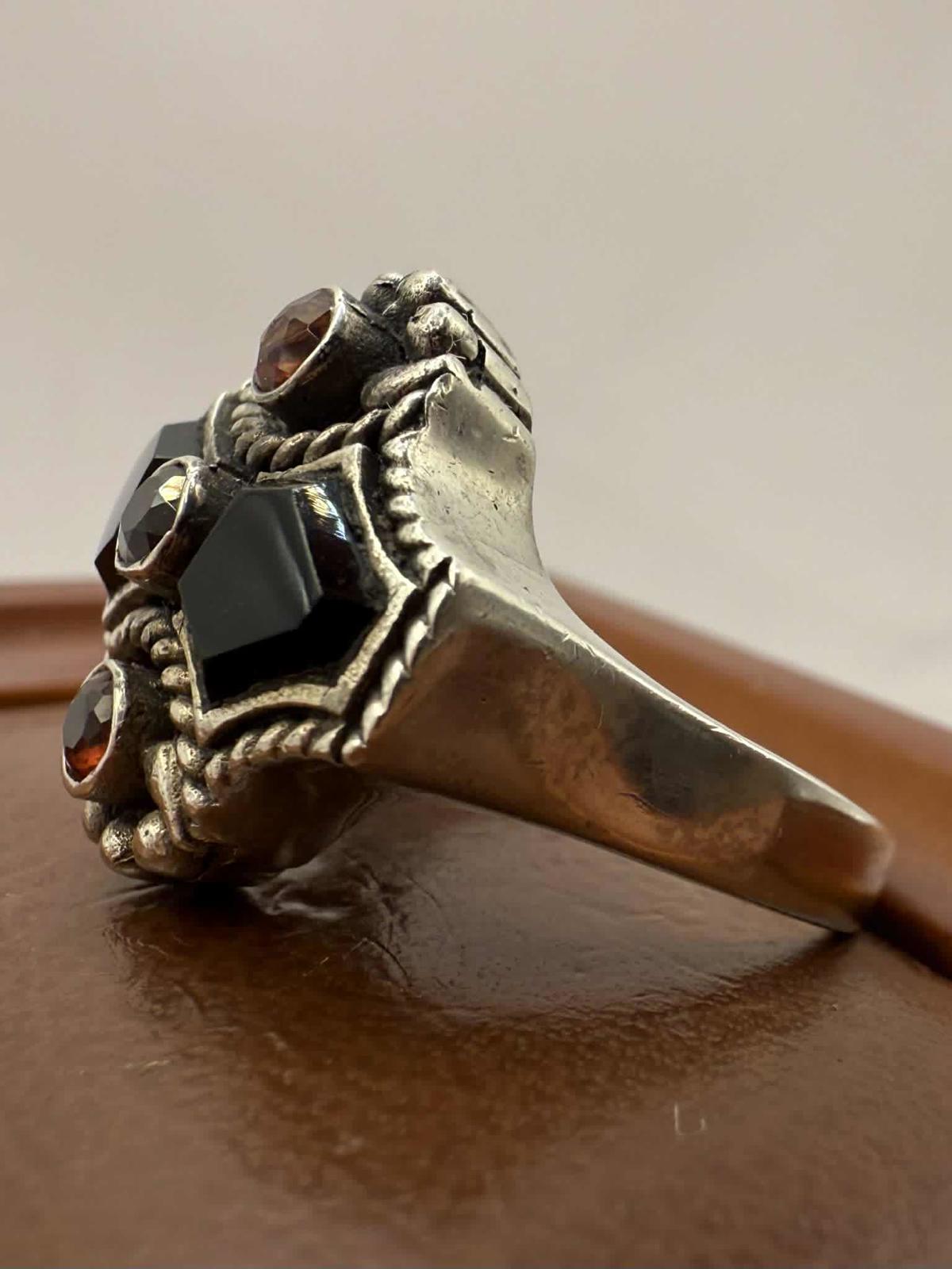 Quality 925 Sterling Silver Garnet Cluster Ring • Size - Q • 6.92 Grams
