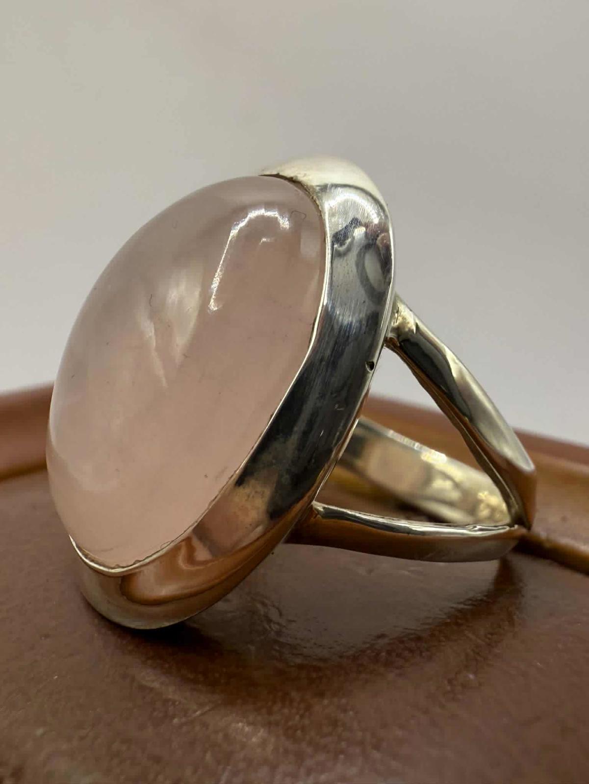Quality 925 Sterling Silver Rose Quartz Set Ring • Size - P • 8.96 Grams