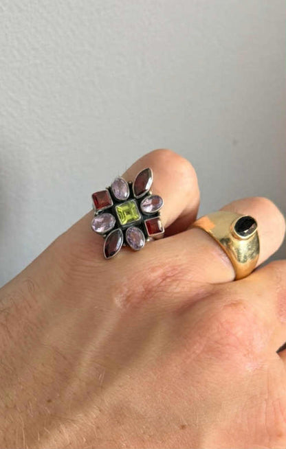 Quality Indian Multi Gem Stone Set Ring • Size - S½ • 7.16 Grams