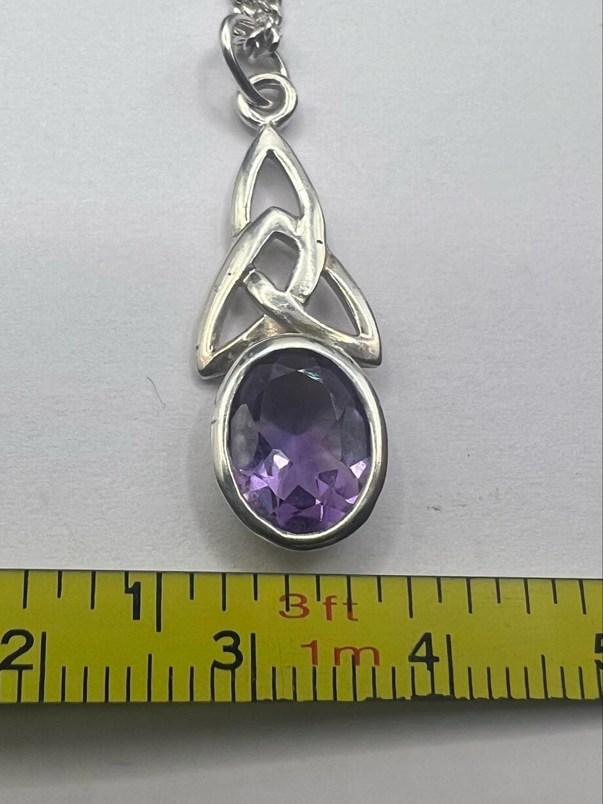 Quality 925 Sterling Silver Amethyst Pendant & Curb Chain Set • 5.32 Grams