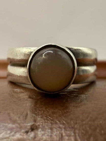 Quality 925 Sterling Silver Brown Stone Set Ring • 5.28 Grams • Size - K