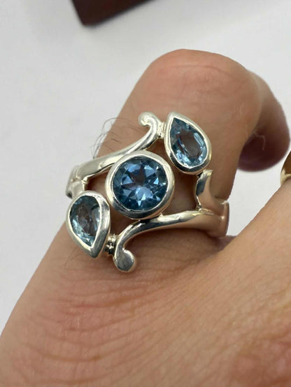 Quality 925 Sterling Silver Topaz Trilogy Ring • Size - N • 5.97 Grams