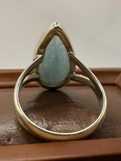 Quality 925 Sterling Silver Aquamarine Crystal Set Ring • Size - P½ • 5.08 Grams