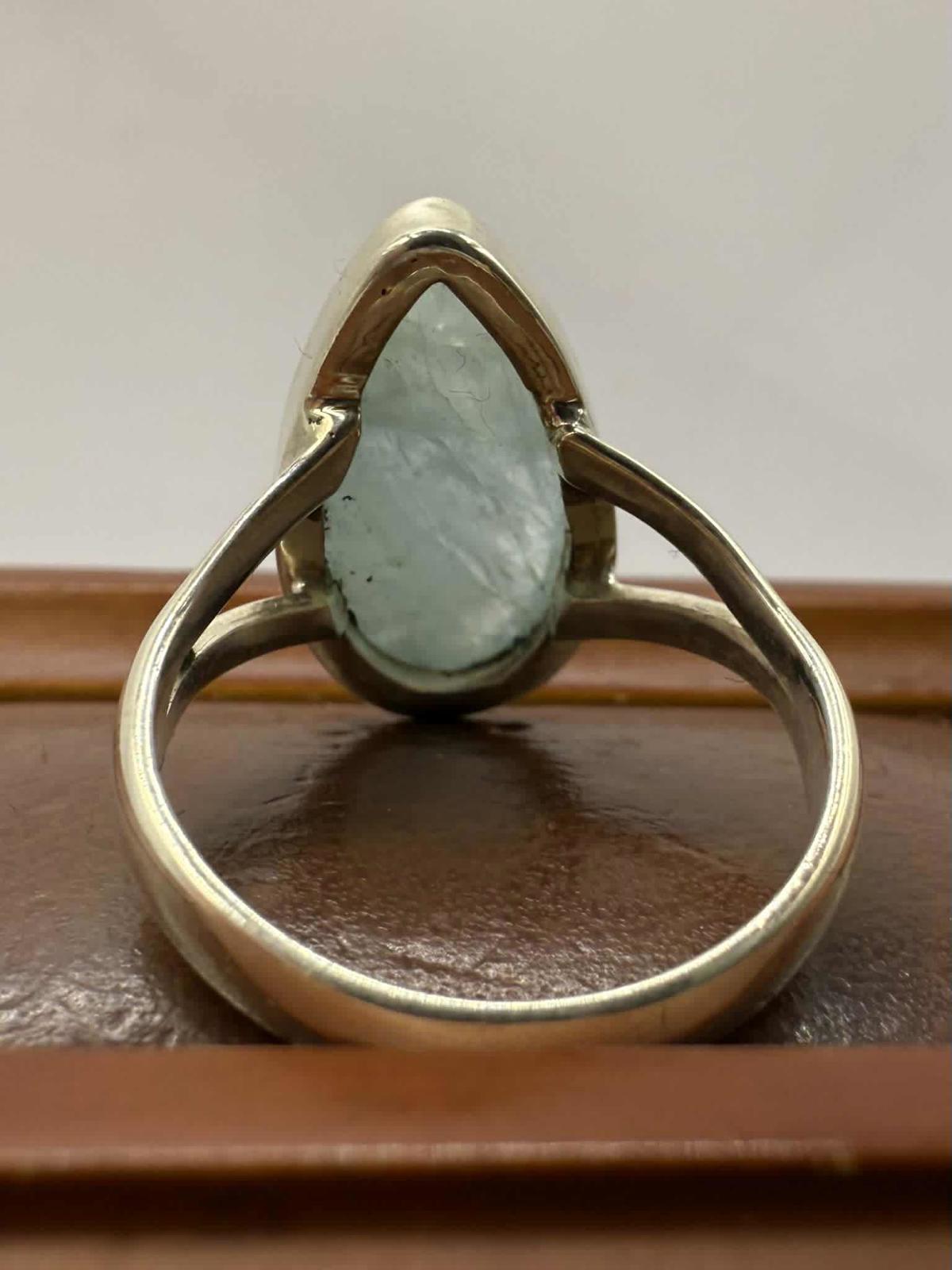 Quality 925 Sterling Silver Aquamarine Crystal Set Ring • Size - R • 5.96 Grams