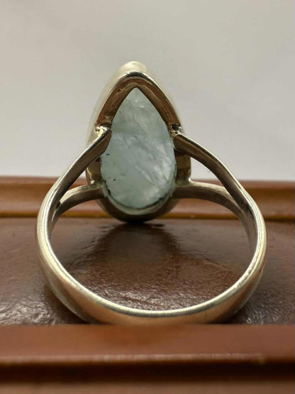 Quality 925 Sterling Silver Aquamarine Crystal Set Ring • Size - R • 5.96 Grams