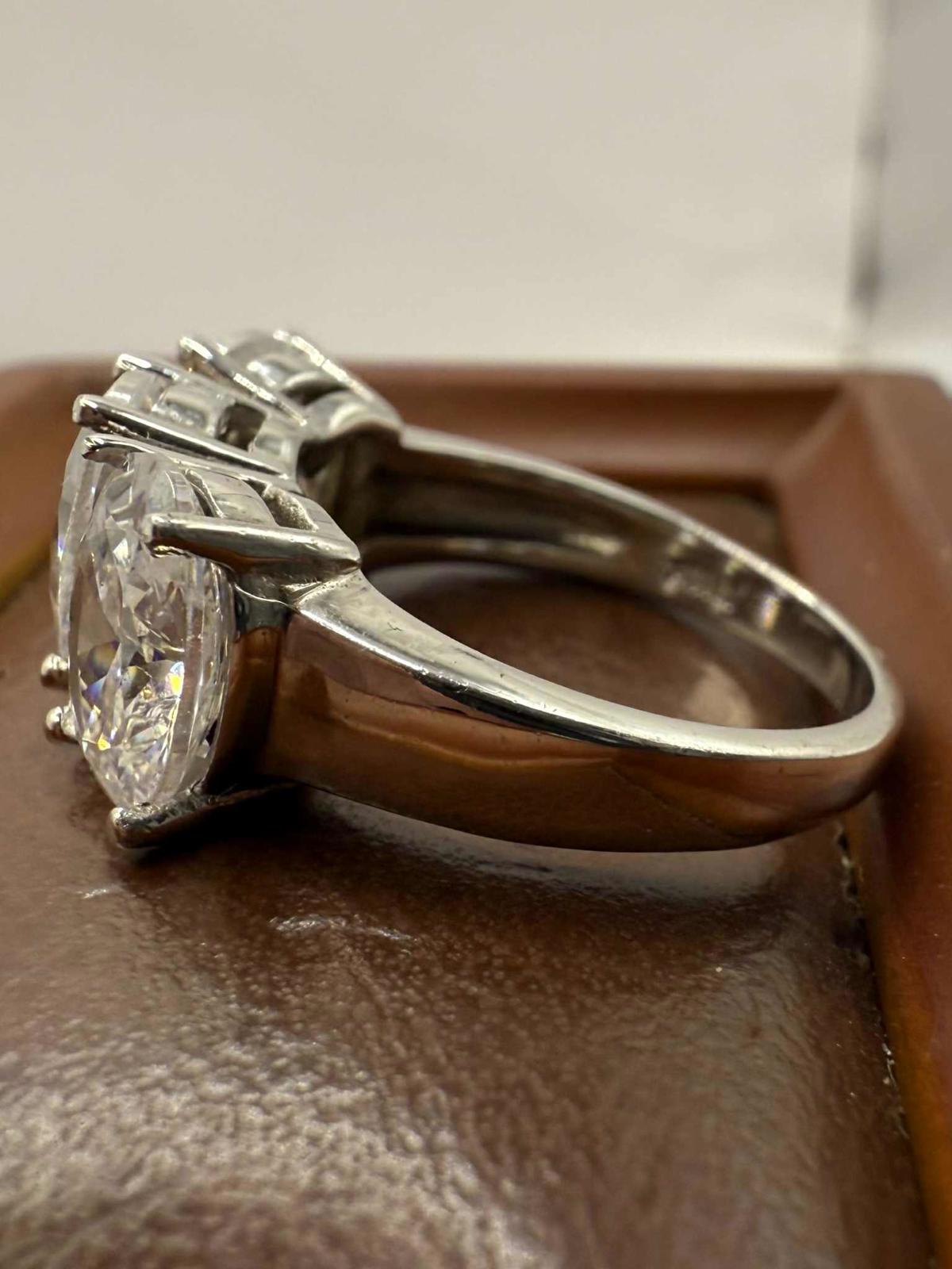 Quality 925 Sterling Silver Clear Stone Trilogy Ring • Size - N • 5.09 Grams