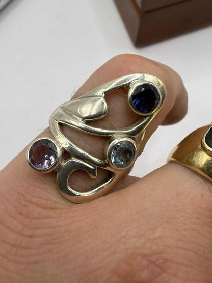 Quality 925 Sterling Silver Multi Gem Set Ring • Size - M • 6.17 Grams