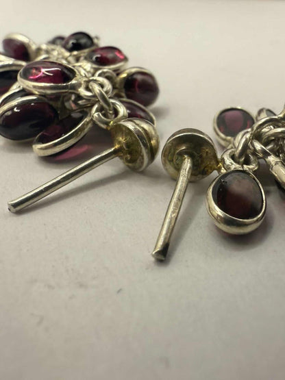 Quality 925 Sterling Silver Garnet Cluster Dangle Earrings • 12.41 Grams