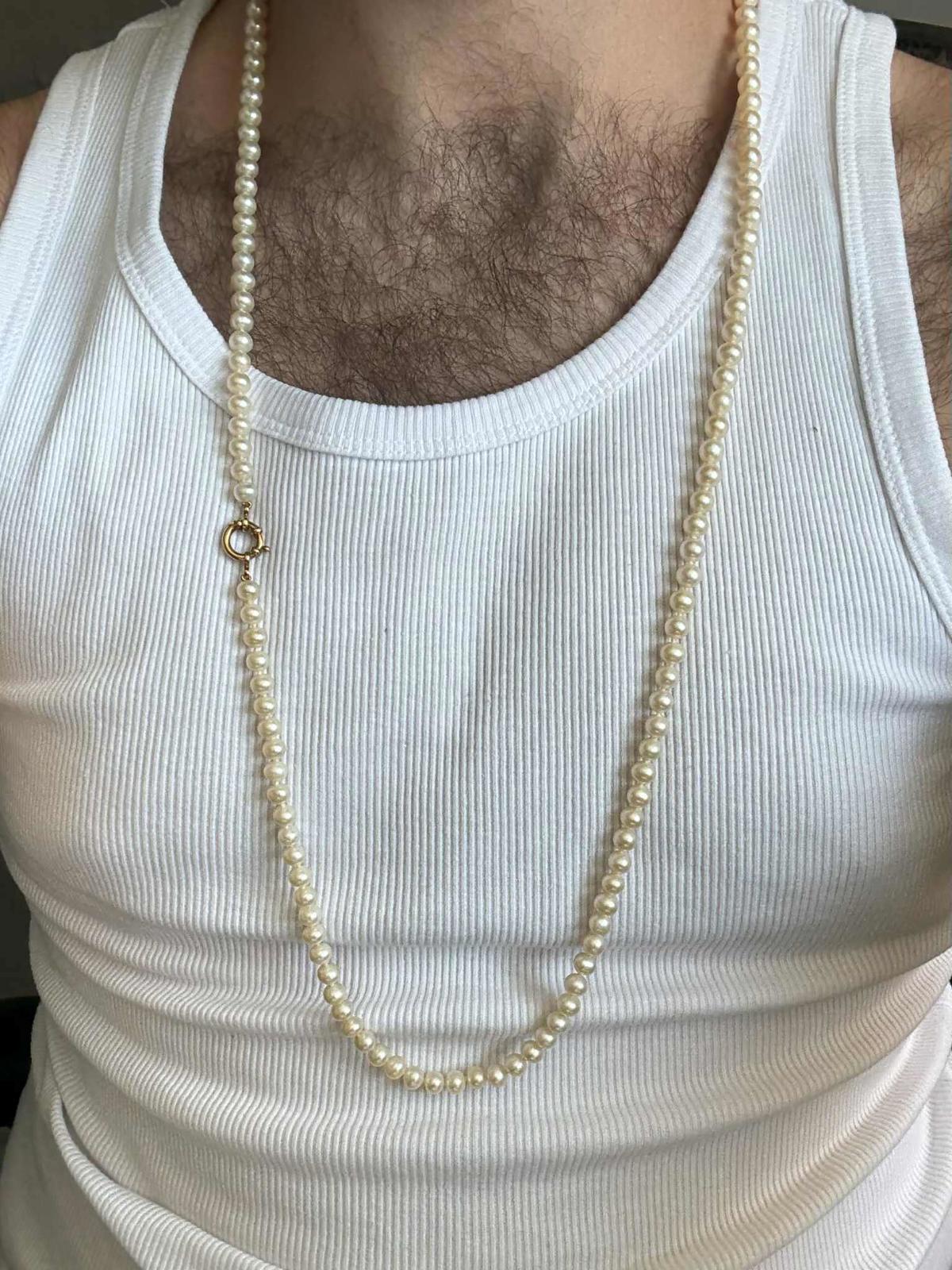 Quality 18ct Yellow Gold Clasp Long Pearl Necklace - 35 Inch - 47.52 Grams