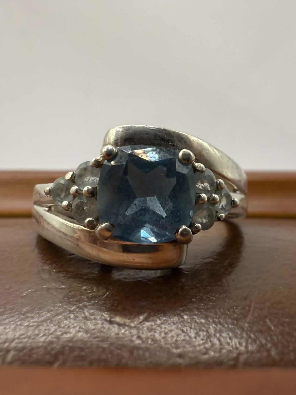 Quality 925 Sterling Silver Blue & White Stone Ring • 3.93 Grams • Size - N
