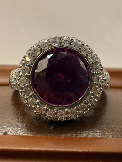 Quality 925 Sterling Silver Purple & White Stone Ring • 5.81 Grams • Size - T