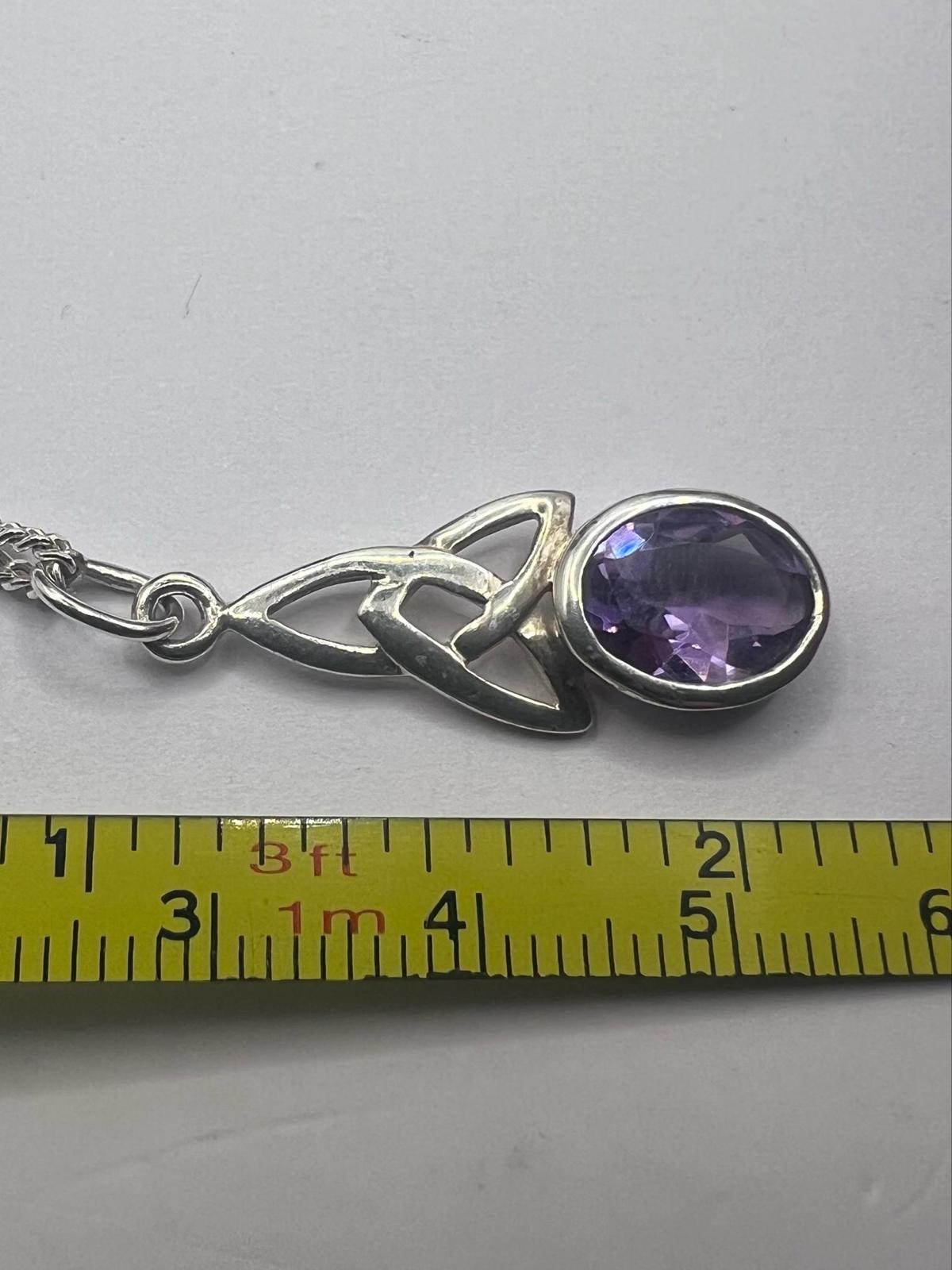 Quality 925 Sterling Silver Amethyst Pendant & Curb Chain Set • 5.32 Grams