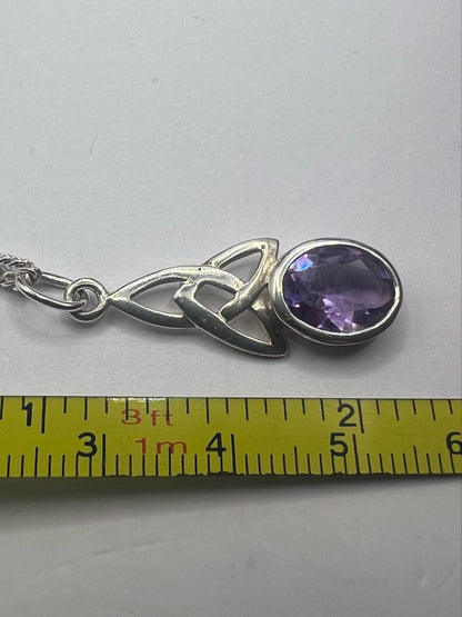 Quality 925 Sterling Silver Amethyst Pendant & Curb Chain Set • 5.32 Grams