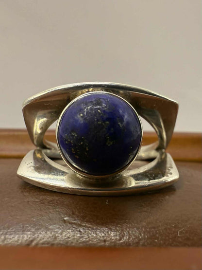 Quality Polish 925 Silver Lapis Lazuli Eye Ring • Size - N½ • 6.88 Grams