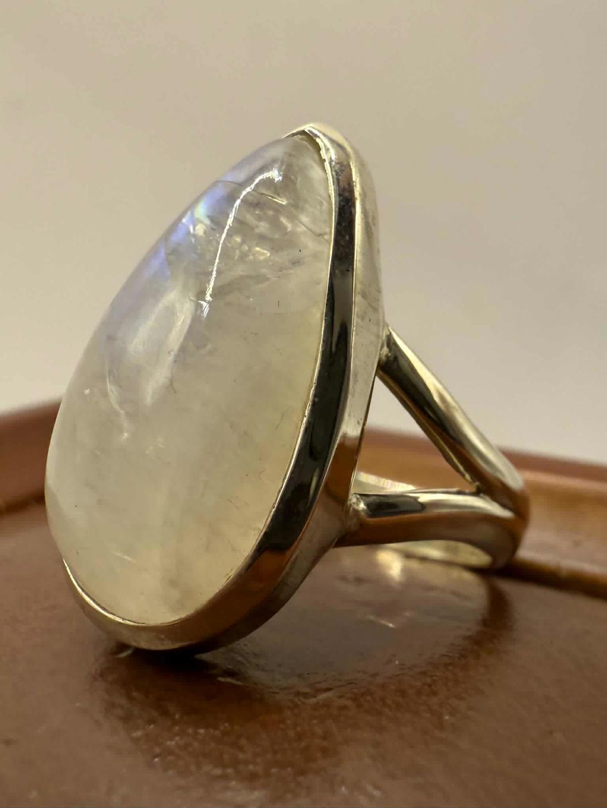 Quality 925 Sterling Silver Moonstone Set Ring • Size - L • 5.39 Grams