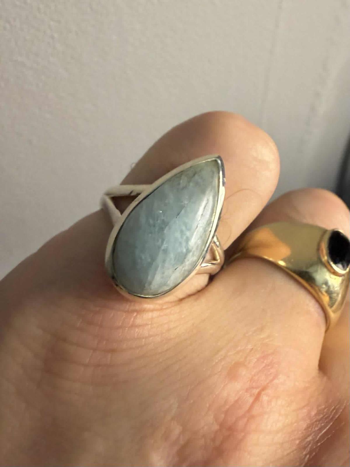Quality 925 Sterling Silver Aquamarine Crystal Set Ring • Size - P½ • 5.08 Grams