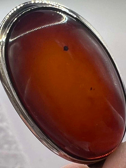 Quality 925 Sterling Silver Carnelian Set Pendant - 7.04 Grams