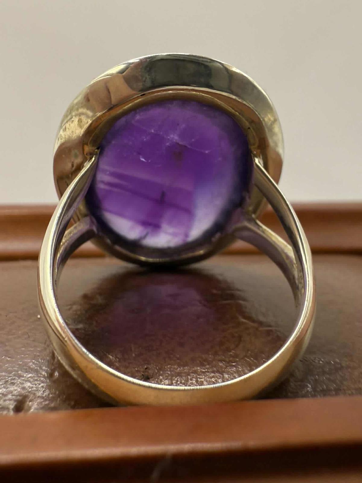 Quality 925 Sterling Silver Cabochon Amethyst Ring • Size - L • 7.64 Grams