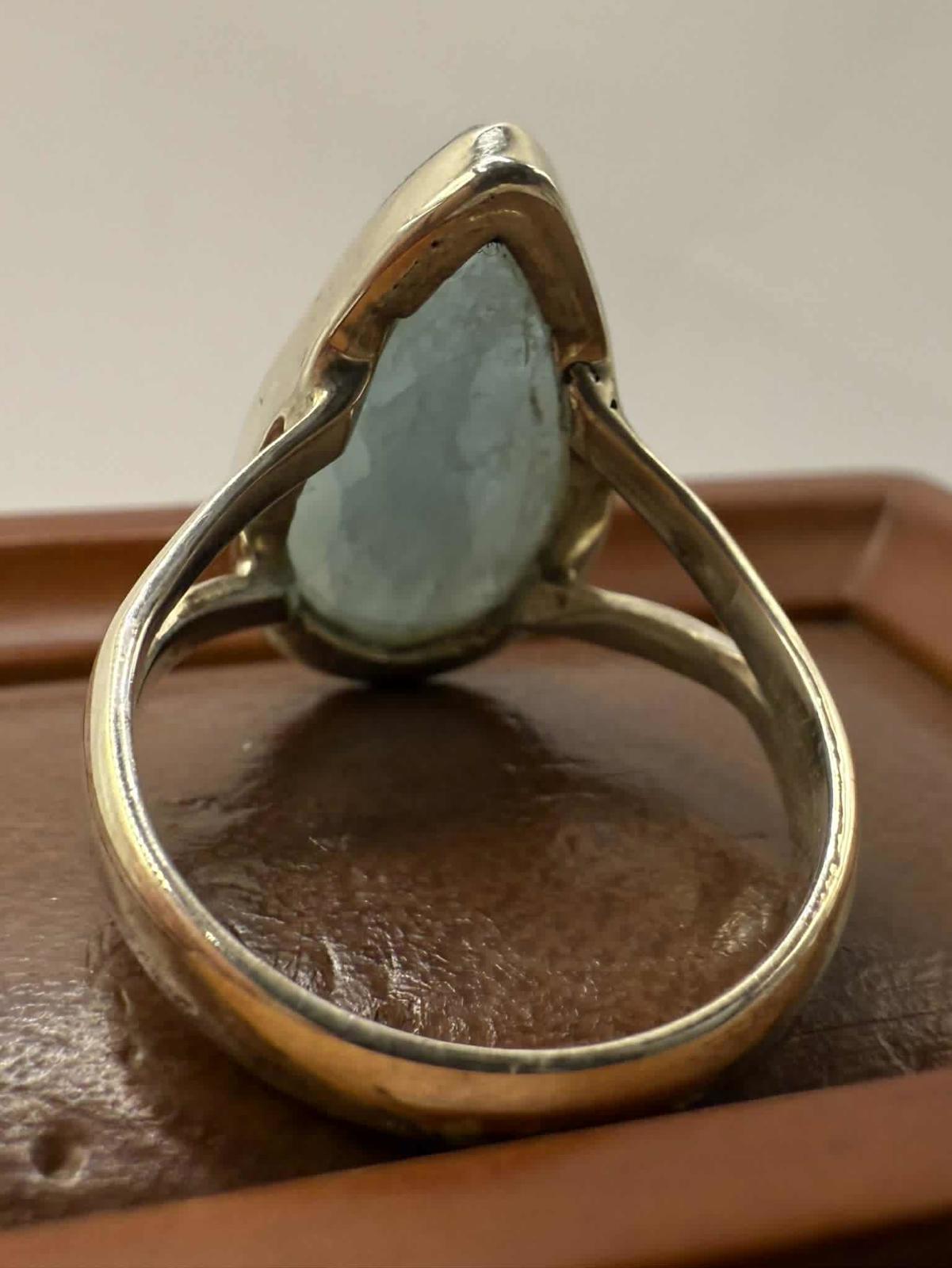 Quality 925 Sterling Silver Aquamarine Crystal Set Ring • Size - P • 5.74 Grams