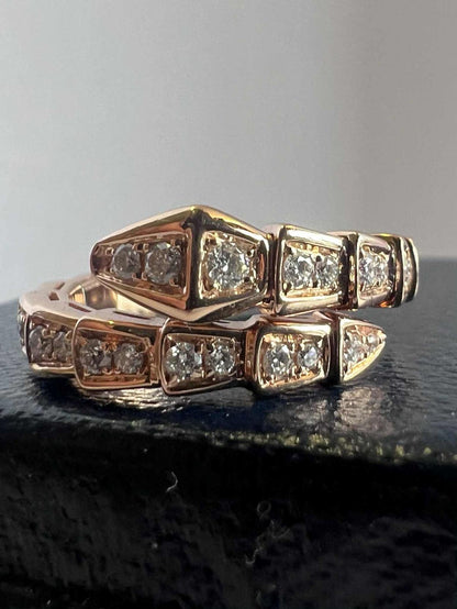 Bvlgari 18k Rose Gold Serpenti Diamond Set Ring - 0.60ct - N/54