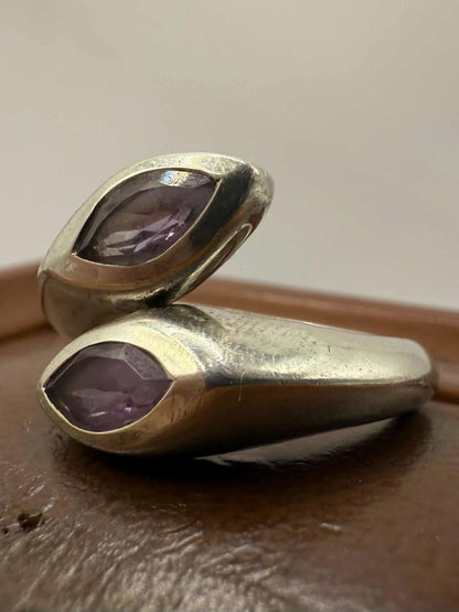 Quality 925 Sterling Silver Amethyst Set Ring • Size - S • 6.52 Grams