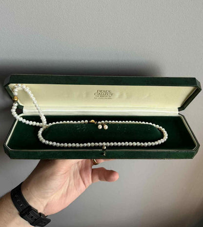 Quality 18ct Gold Clasp Pearl Necklace, Bracelet & Earrings Set - 28.11 Grams