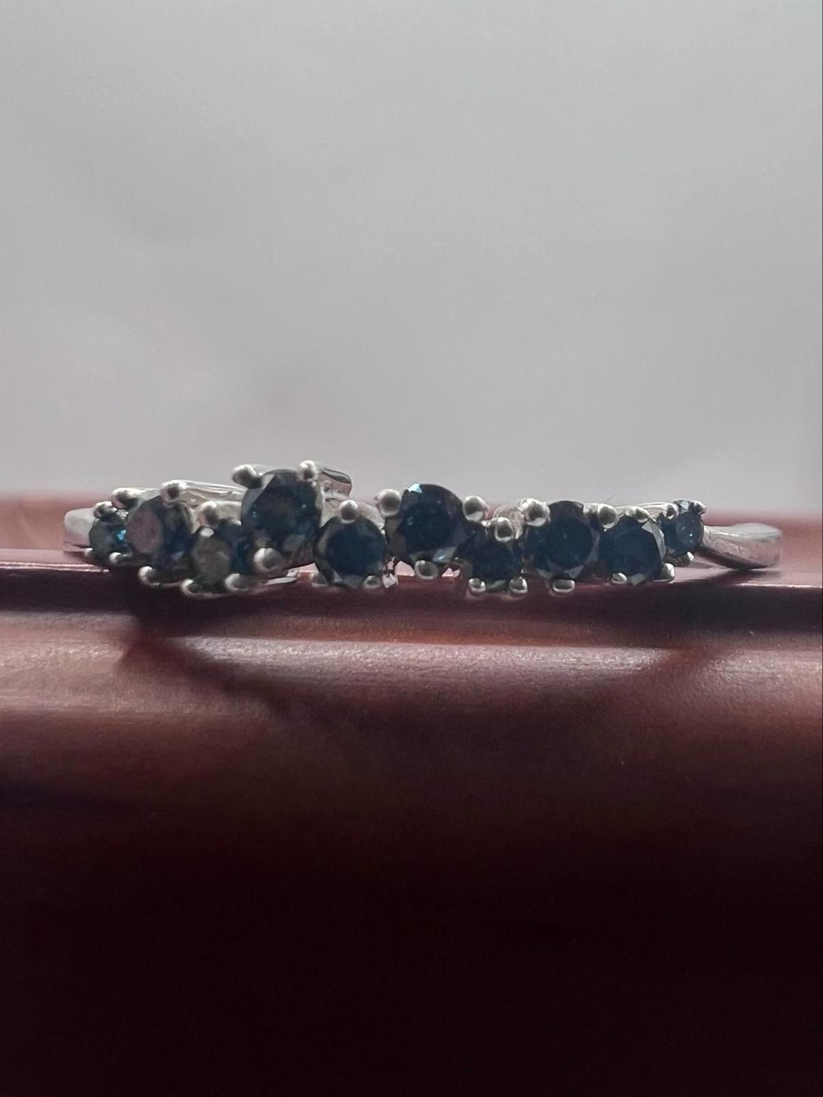 Quality 925 Sterling Silver Blue Diamond Ring • Size - U • 1.43 Grams