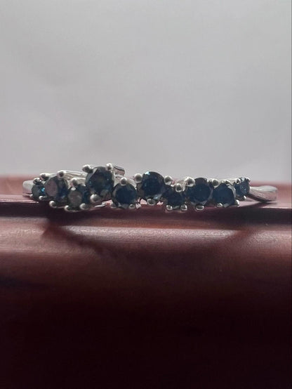 Quality 925 Sterling Silver Blue Diamond Ring • Size - U • 1.43 Grams