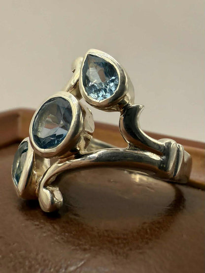 Quality 925 Sterling Silver Topaz Trilogy Ring • Size - N • 5.97 Grams