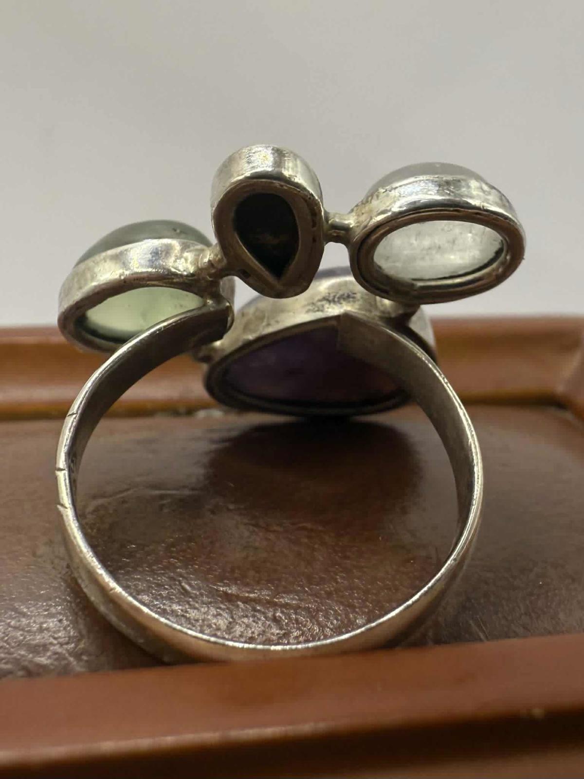 Quality 925 Sterling Silver Multi Stone Set Ring • 4.67 Grams • Size - M