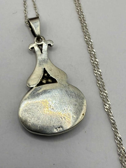 Quality 925 Sterling Silver Onyx Set Pendant & Chain Set • 5.20 Grams