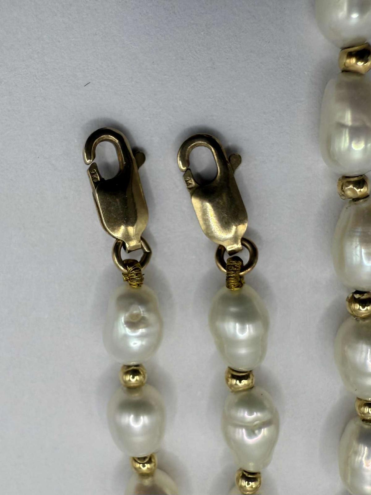 Quality 9ct Gold Clasp Pearl Necklace & Bracelet Set - 17.07 Grams