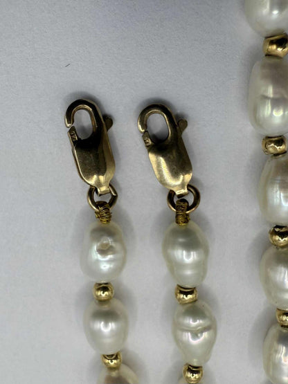 Quality 9ct Gold Clasp Pearl Necklace & Bracelet Set - 17.07 Grams