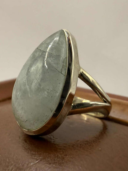 Quality 925 Sterling Silver Aquamarine Crystal Set Ring • Size - L • 5.57 Grams