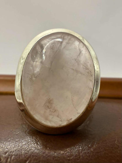Quality 925 Sterling Silver Rose Quartz Set Ring • Size - Q • 7.66 Grams