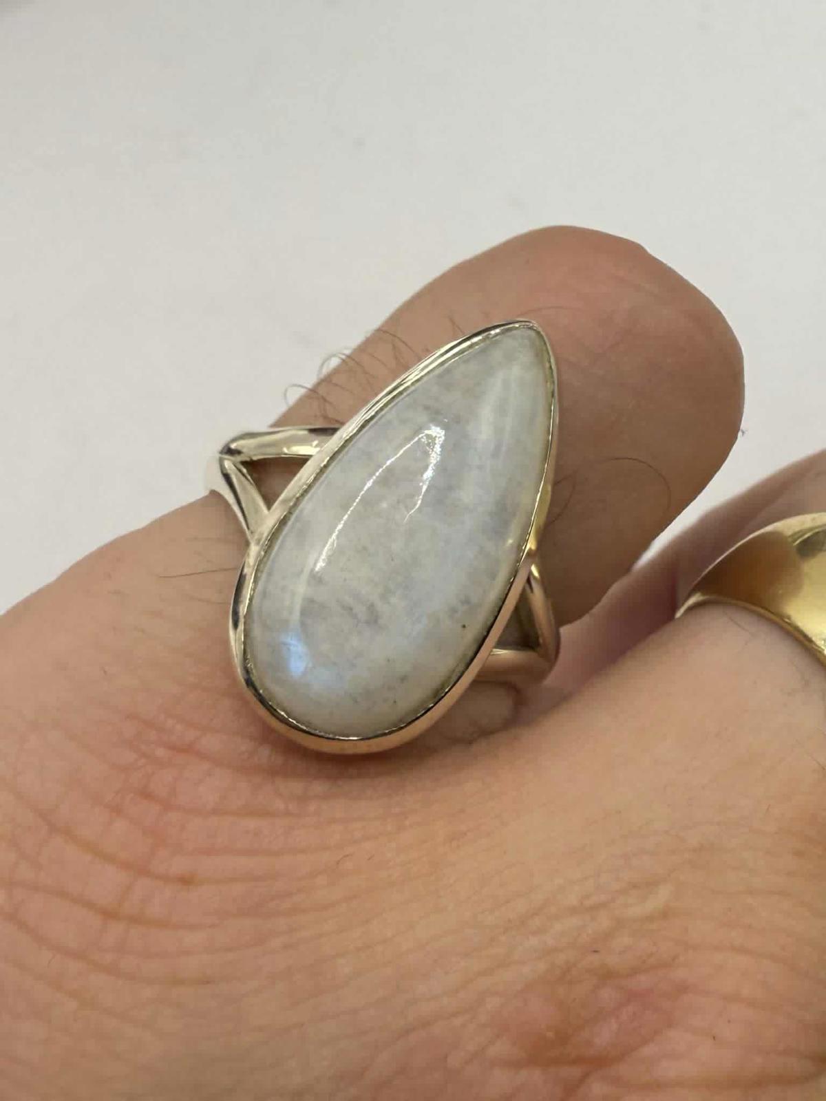 Quality 925 Sterling Silver Moonstone Set Ring • Size - P • 6.05 Grams