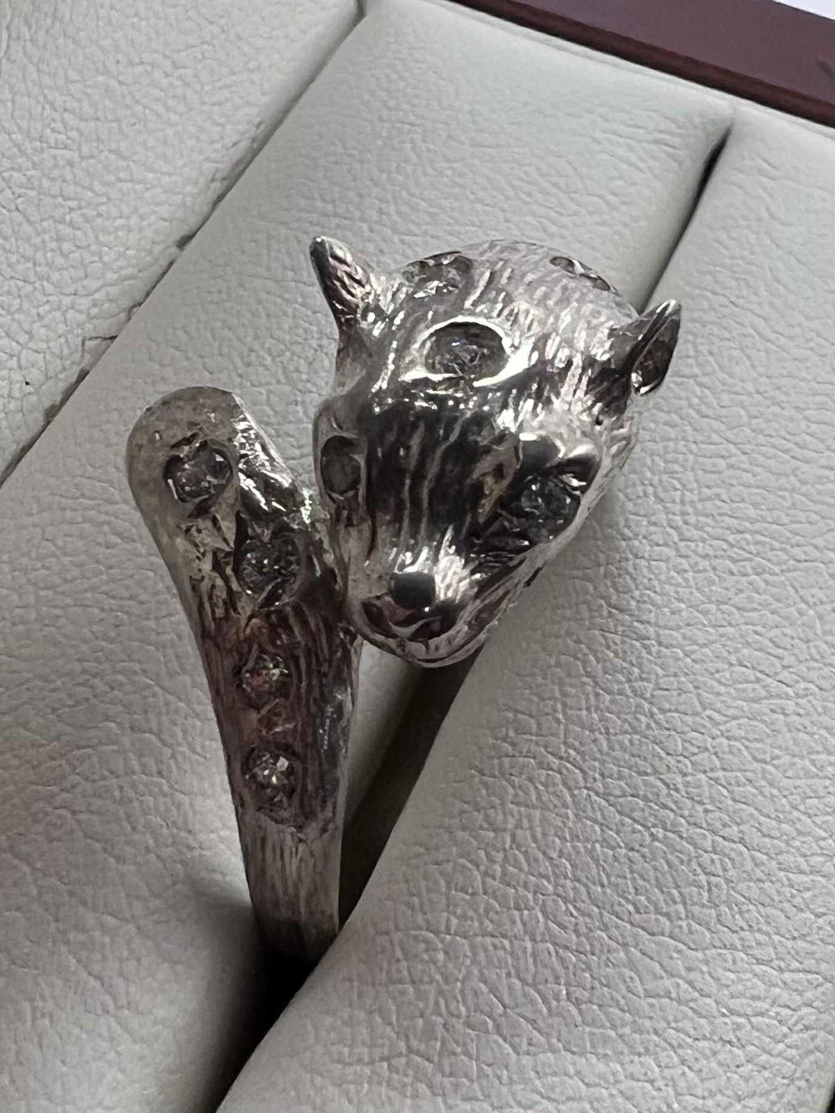 Quality 925 Sterling Silver Stone Set Fox Ring • 6.45 Grams • Size - X