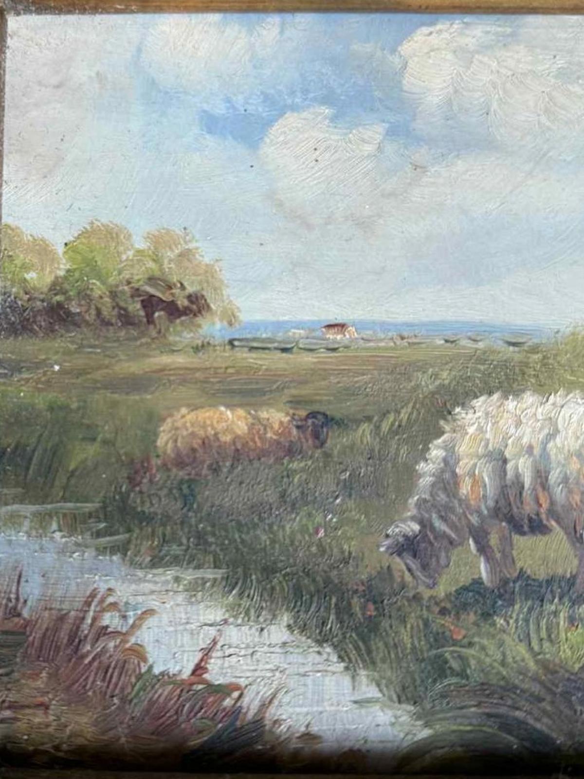 Vintage Ornate Landscape Oil Painting Of Sheep In Field - Signed "G Roy"