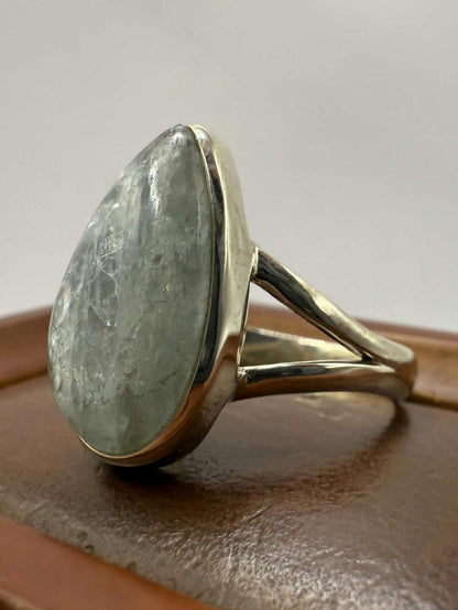 Quality 925 Sterling Silver Aquamarine Crystal • Size - V½ • 6.01 Grams