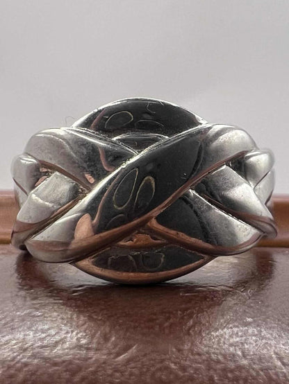 Quality 925 Sterling Silver Puzzle Ring • 7.95 Grams • Size - P