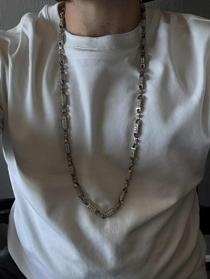 Quality 925 Sterling Silver Stone Set Chain - 35 Inch - 134.01 Grams
